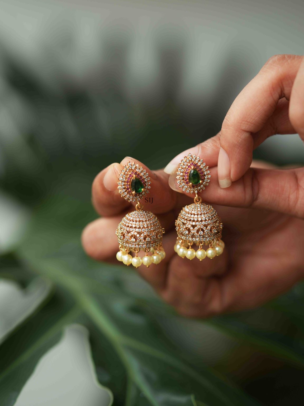 Pearl Drops White Stone Jhumkas