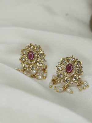 Rice Pearl Drop Kemp Stones Ruby Earrings