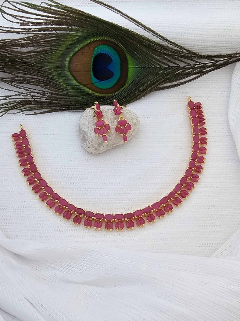 Gold Plated Ruby Stones Necklace