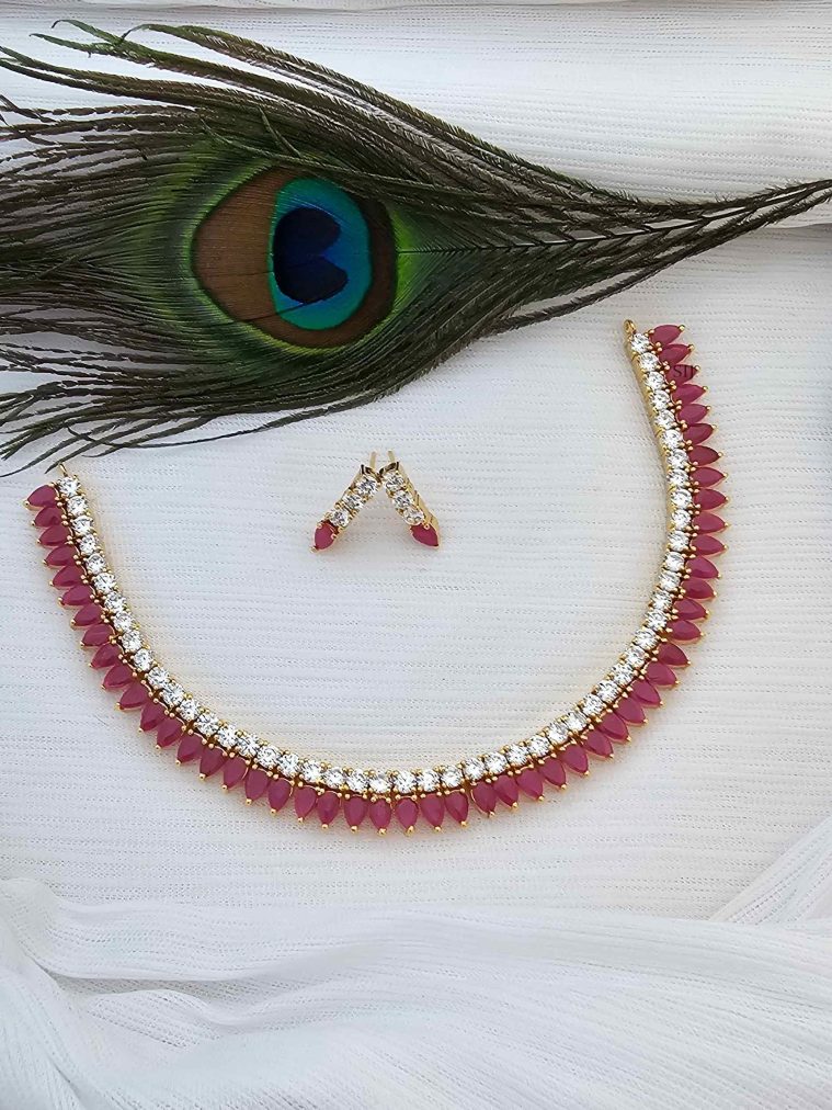 One Gram Gold White and Ruby Stones Necklace