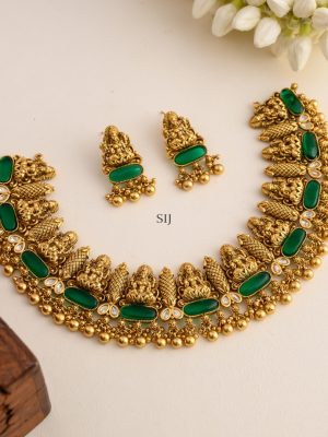 Traditional Lakshmi Design Green Stones Necklace