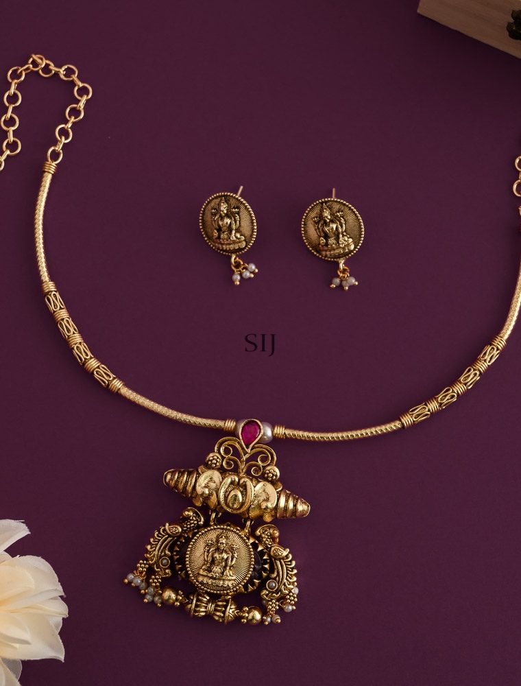 Traditional Lakshmi Design Ruby Kanthi Necklace