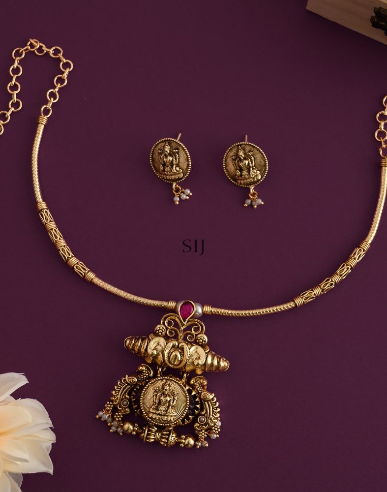 Traditional Lakshmi Design Ruby Kanthi Necklace