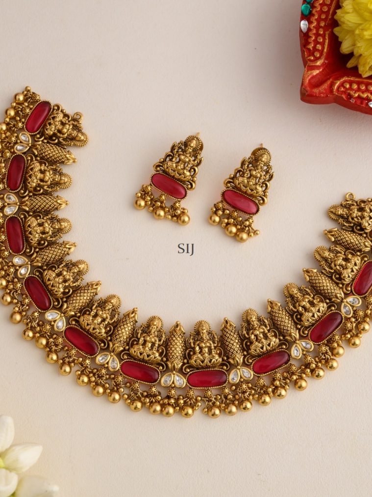 Traditional Lakshmi Design Ruby Stones Necklace