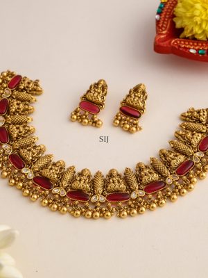 Traditional Lakshmi Design Ruby Stones Necklace