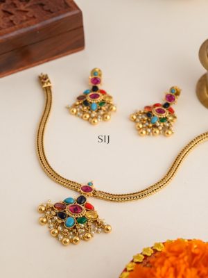 Traditional South India Style Kemp Navaratna Necklace