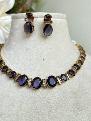 Victorian White& Purple Stones Solitaire Necklaces