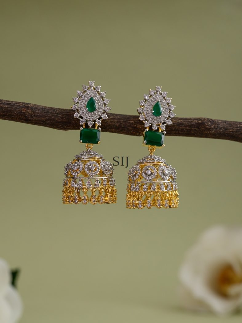 White& Green Stones Trika Jhumkas