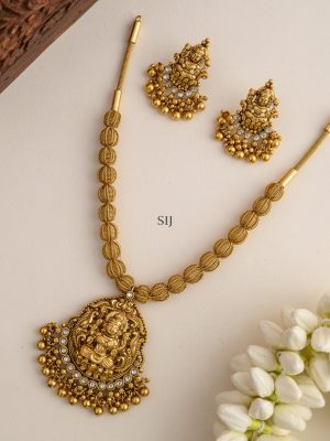 White Stones Studded Lakshmi Pendant Necklace