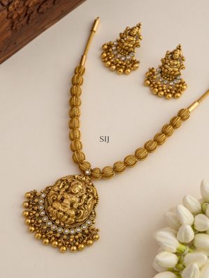 White Stones Studded Lakshmi Pendant Necklace