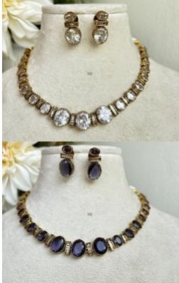 Victorian White& Purple Stones Solitaire Necklaces