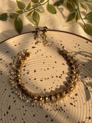 Imitation Gold Plated Pearl Necklace Set