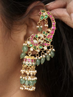 Gold Plated Jadau Kundan Ear-Cuff Earrings