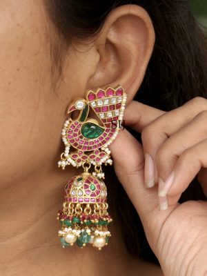 Traditional Jadau Kundan Peacock Jhumkas