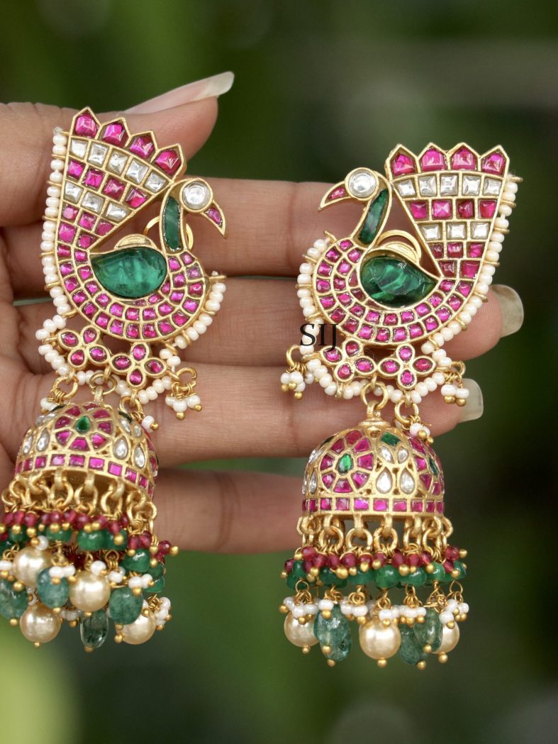 Traditional Jadau Kundan Peacock Jhumkas