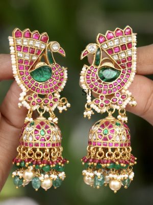 Traditional Jadau Kundan Peacock Jhumkas