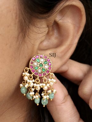 Imitation Pearl Hanging Kundan Jadau Earrings