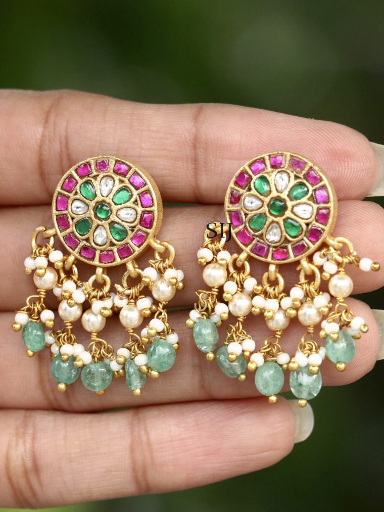 Imitation Pearl Hanging Kundan Jadau Earrings