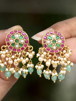 Imitation Pearl Hanging Kundan Jadau Earrings