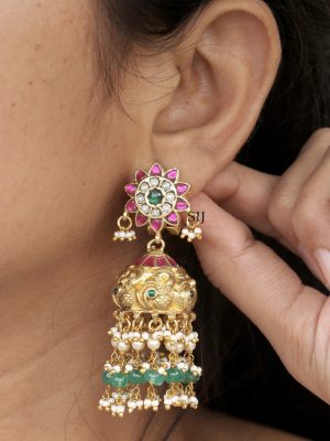 Traditional Kundan Stones Jadau Jhumkas