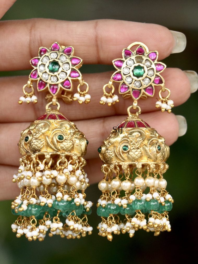 Traditional Kundan Stones Jadau Jhumkas