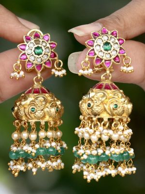 Traditional Kundan Stones Jadau Jhumkas