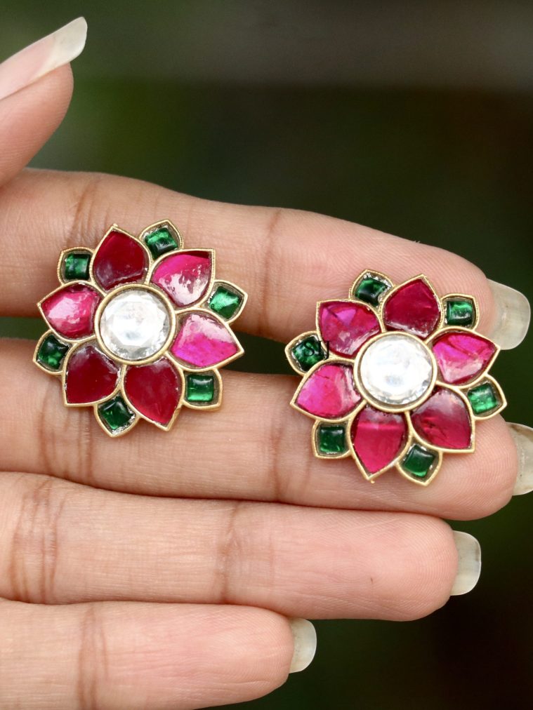 Imitation Floral Jadau Kundan Ear Studs