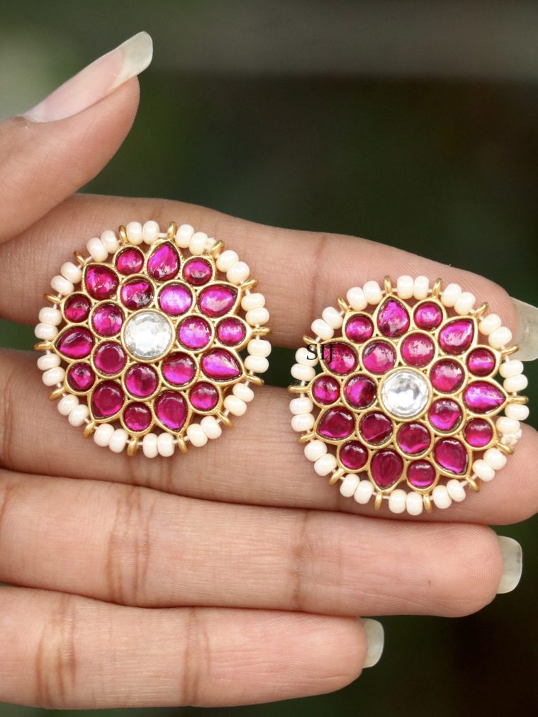 Artificial Round Jadau Kundan Ear Studs