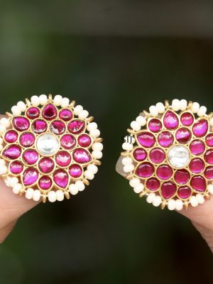 Artificial Round Jadau Kundan Ear Studs