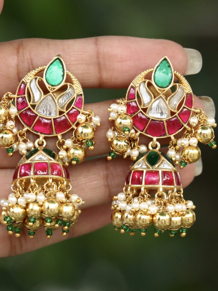 Traditional Jadau Kundan Stones Jhumkas