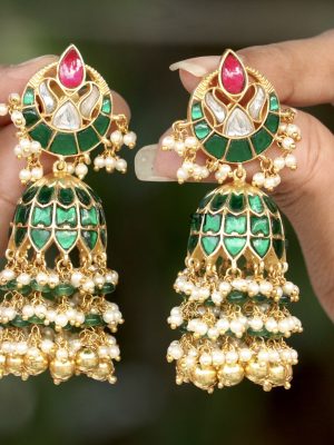 Artificial Jadau Kundan Stones Jhumkas