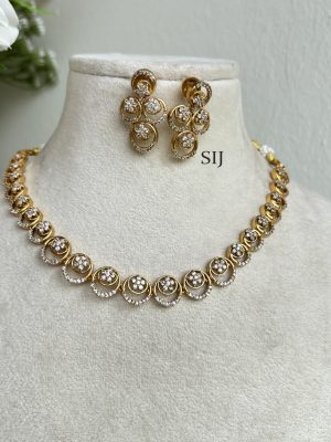 Imitation Flower And Round AD Stones Necklace Set