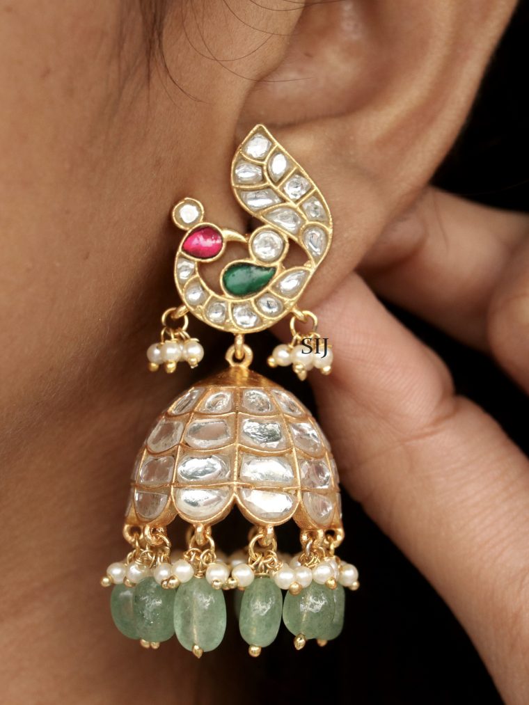 Imitation White Stone Jadau Kundan Jhumkas