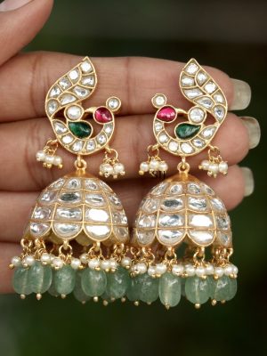 Imitation White Stone Jadau Kundan Jhumkas