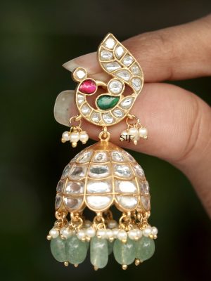 Imitation White Stone Jadau Kundan Jhumkas