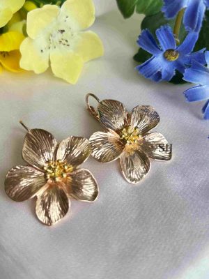 Imitation Rose Gold Flower Drop Earrings