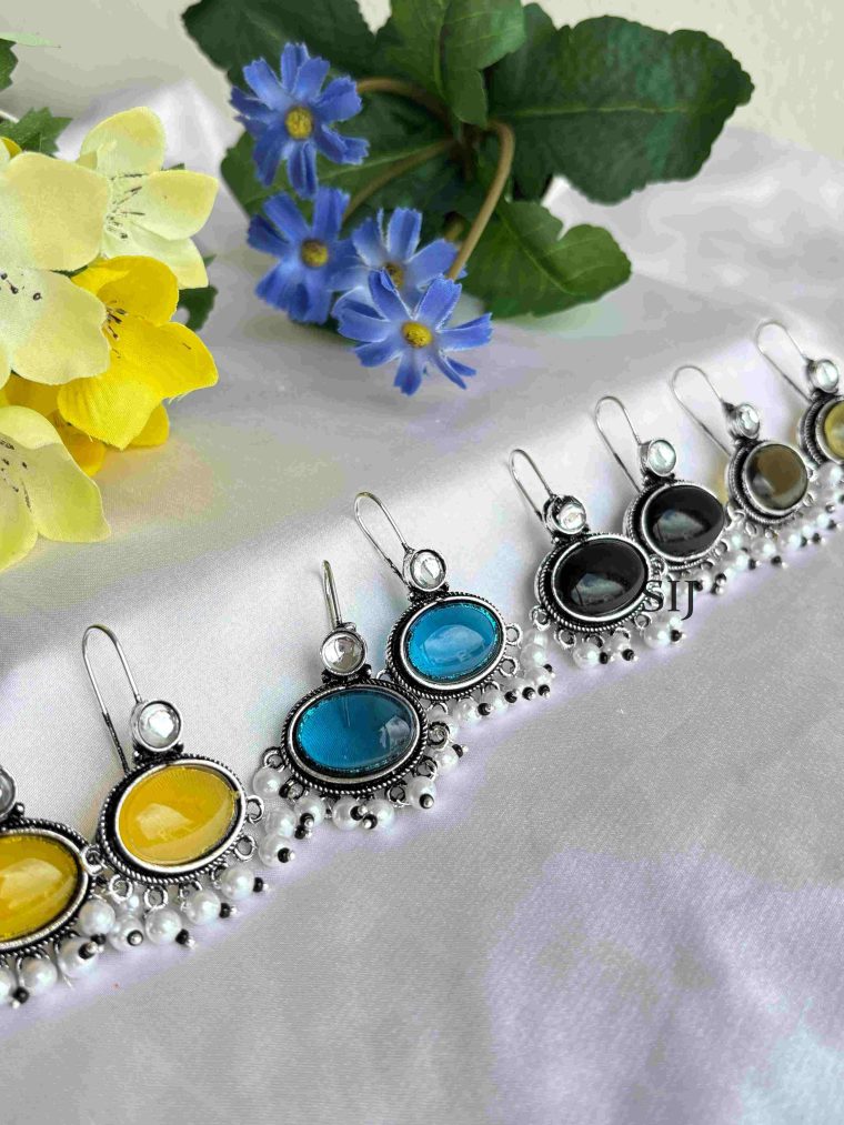 Artificial Color Stone Hoop Earrings