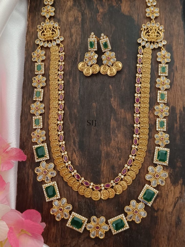 2 Layer Coins &Green Florals Stones Long Haram