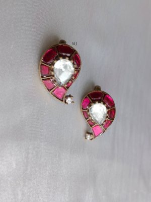 Imitation Red and White Stone Simple Mango Jadau Bugadi Earrings