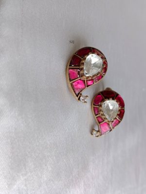 Imitation Red and White Stone Simple Mango Jadau Bugadi Earrings