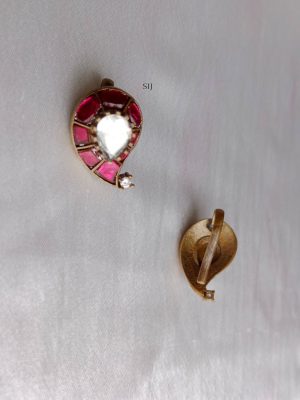 Imitation Red and White Stone Simple Mango Jadau Bugadi Earrings