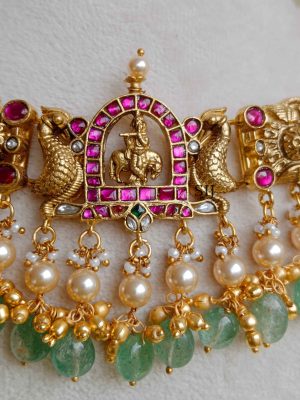 Traditional Pearl Krishna Peacock Jadau Choker