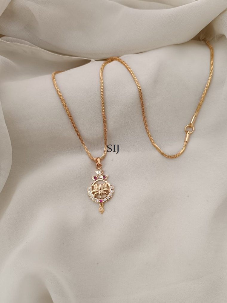 Artificial Lotus Pendant Whites Stones Chain