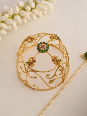 Traditional Peacock Jadau Kundan Hair Bun Holder with Juda Stick