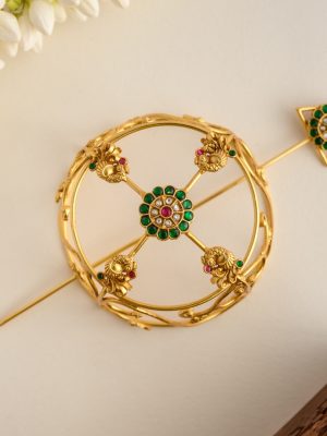 Traditional Peacock Jadau Kundan Hair Bun Holder with Juda Stick