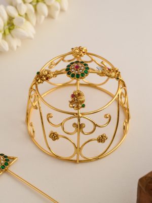 Traditional Peacock Jadau Kundan Hair Bun Holder with Juda Stick