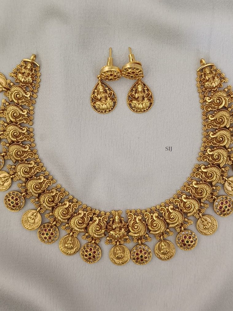 Traditional Mayura Necklace with Lakshmi Coins