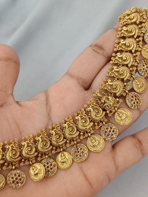 Traditional Mayura Necklace with Lakshmi Coins