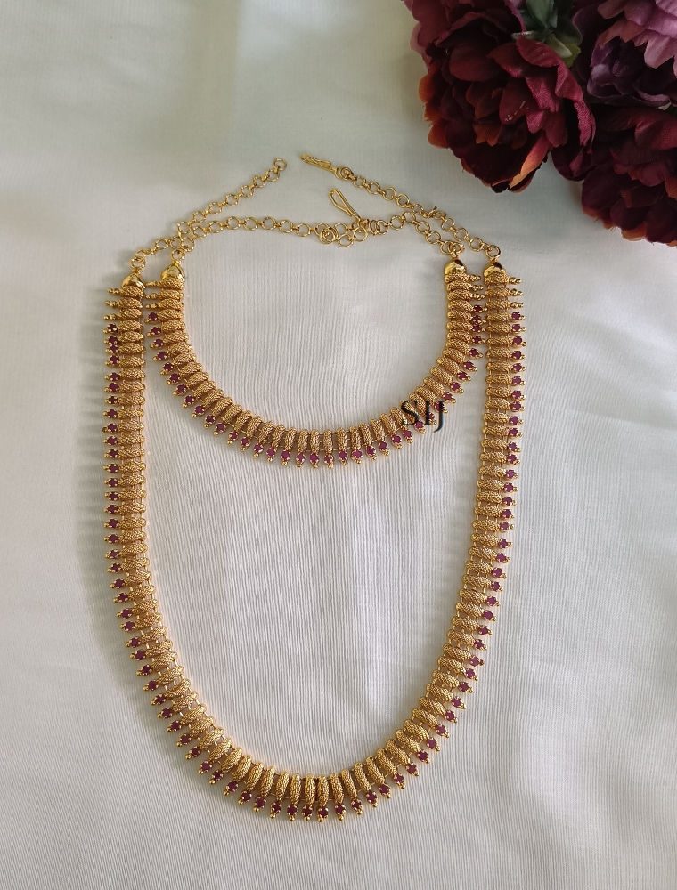 Imitation Gold Plated Pink Stone Semi Bridal Set