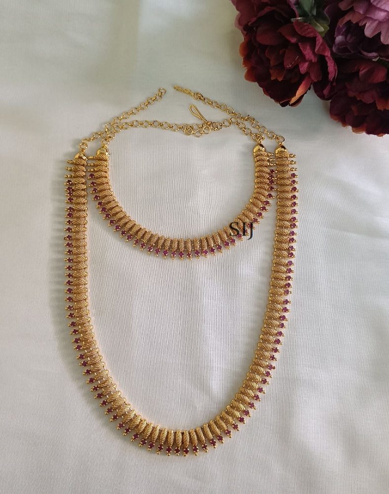 Imitation Gold Plated Pink Stone Semi Bridal Set